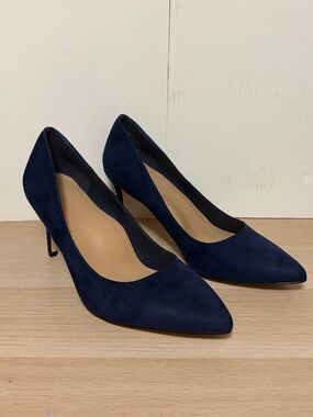 JustFab Navy Pointed-Toe Suede Pumps